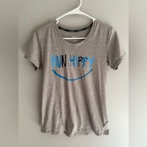 Brooks Run Happy Short Sleeve Crew Neck Athletic TShirt Womens SZ S Heather Grey